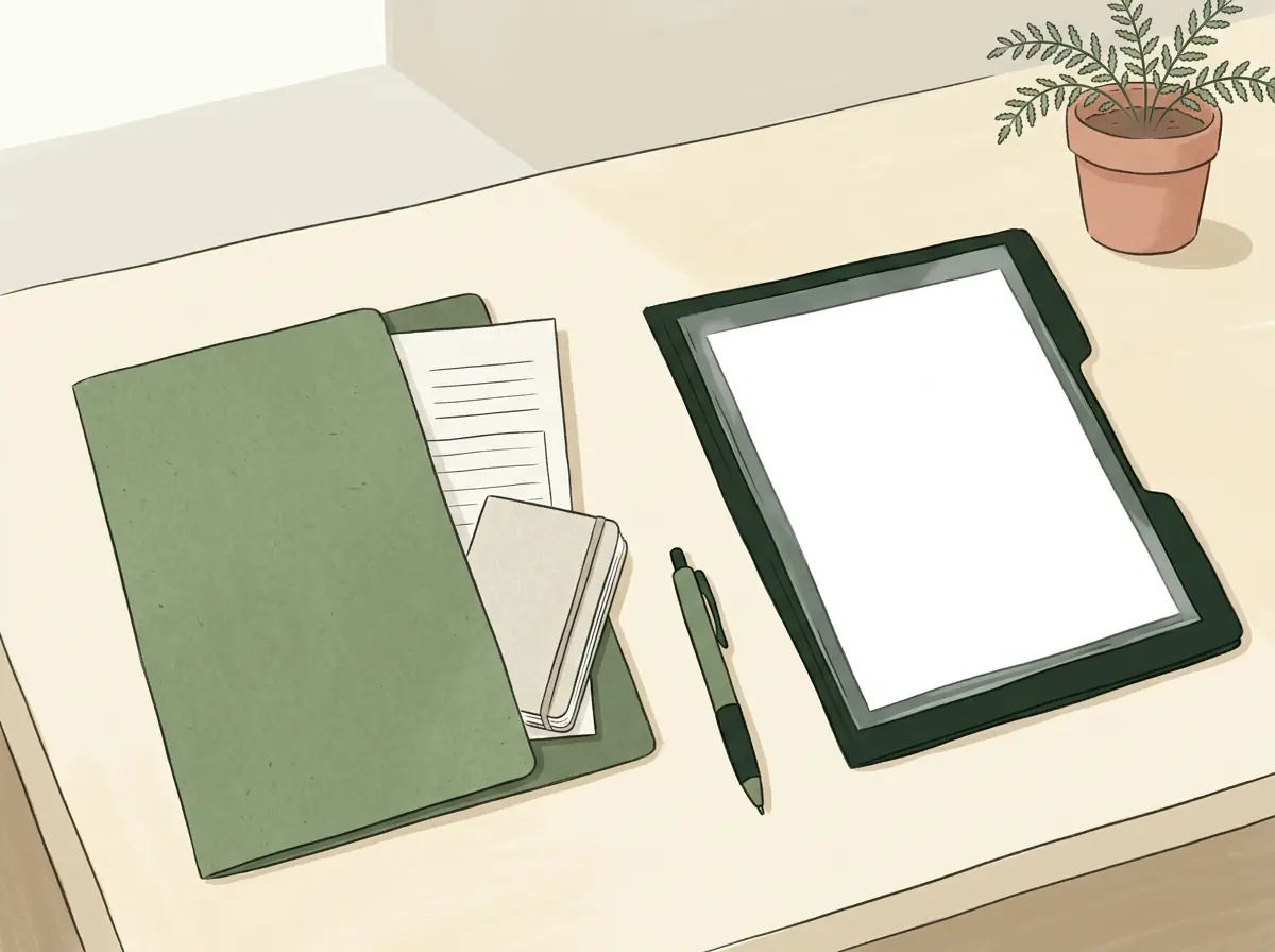 An illustration of separate client and business folders on a desk